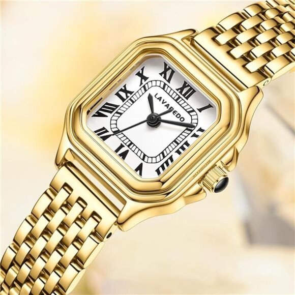 Small Square Gold Watch Roman Numerals for Women